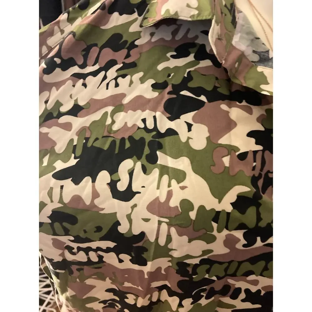 SKIMS Size XS Long Sleeve Button Up Swim Cover Up Logo Camo Army TP-SHR-3493 NWT